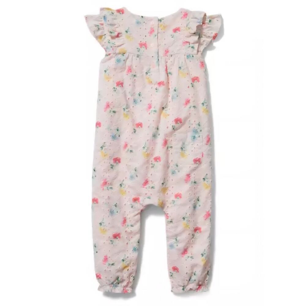 Janie & Jack baby romper eyelet cottagecore coquette light pink 6 - 12 months